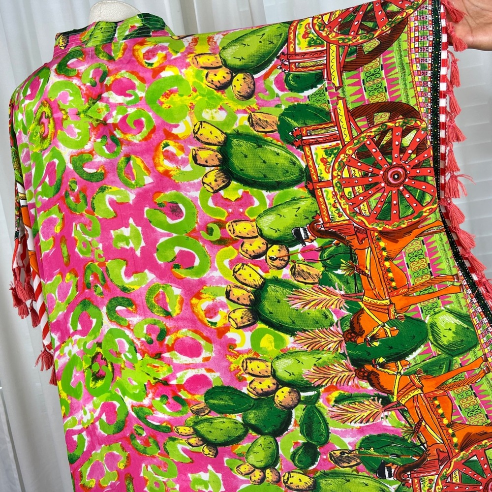 Antica Sartoria Beaded Tassel Kaftan Dress Pink Green OS Vacation Resort NEW - Picture 12 of 16